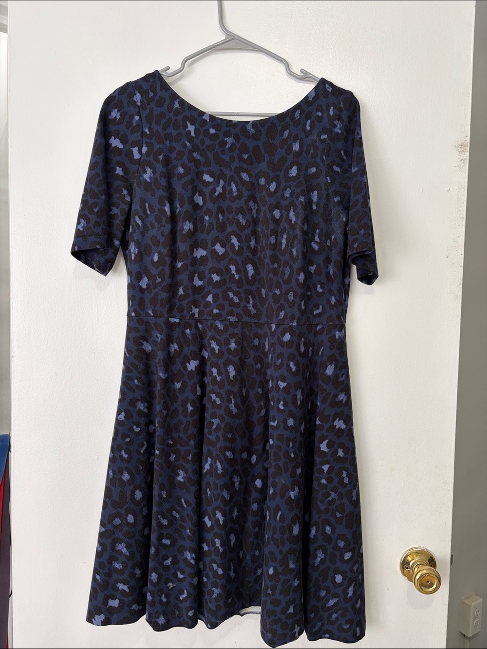 kate spade Navy and Black Leopard Print Fit-and-Flare Midi Dress
